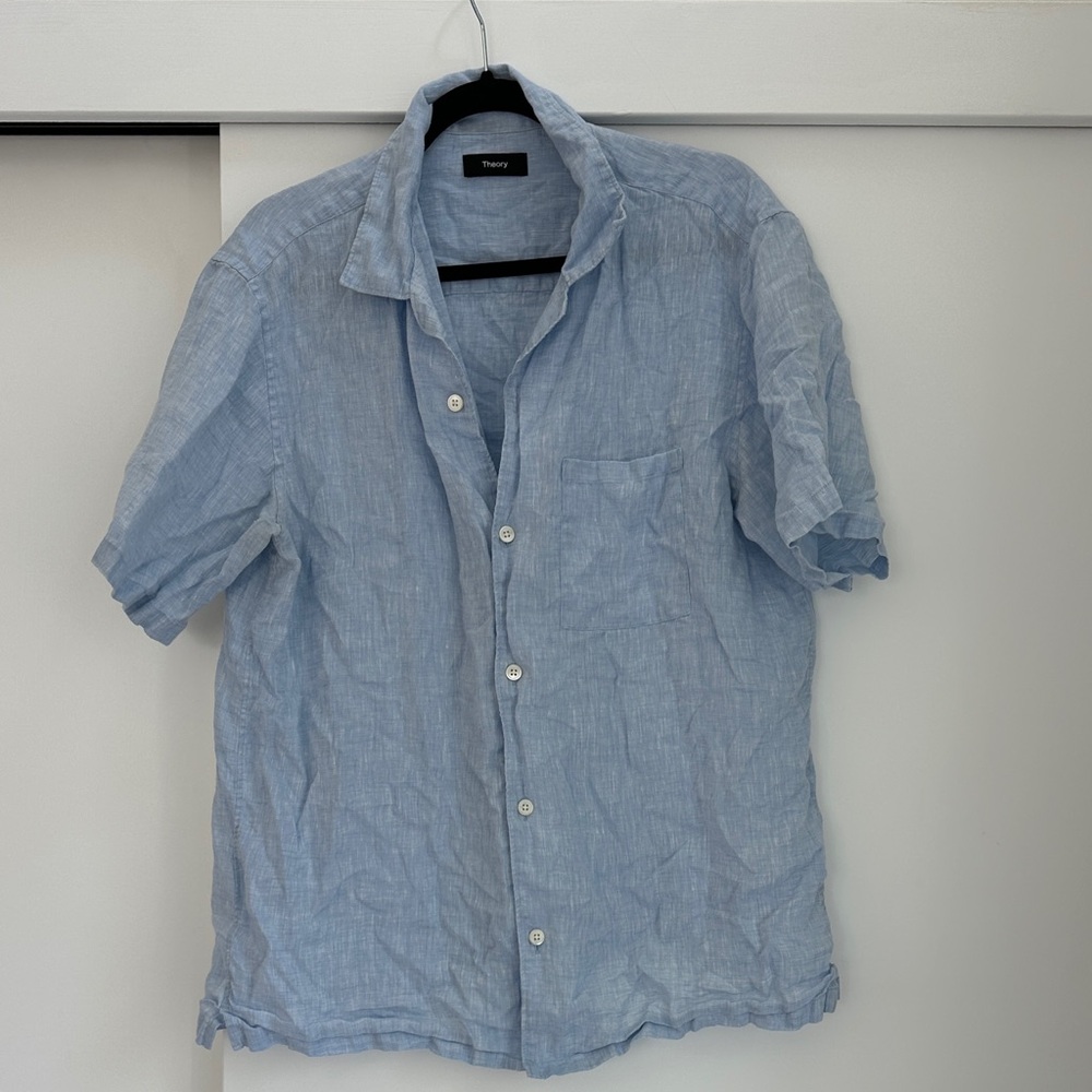 Theory Men's Casual Sky Blue Button Down Shirt